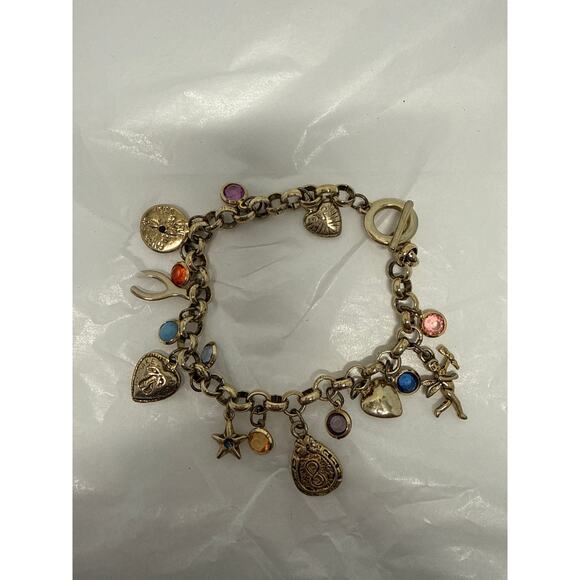 Vintage Style Gold Tone Charm Bracelet Multi Charm Toggle Clasp - Picture 4 of 5
